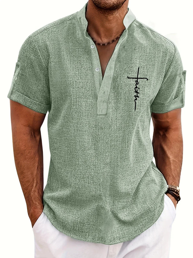 Lacy – Elegant short-sleeved shirt with stand-up collar