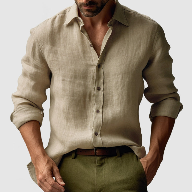 Men's Vintage Linen Shirt with Long Sleeves