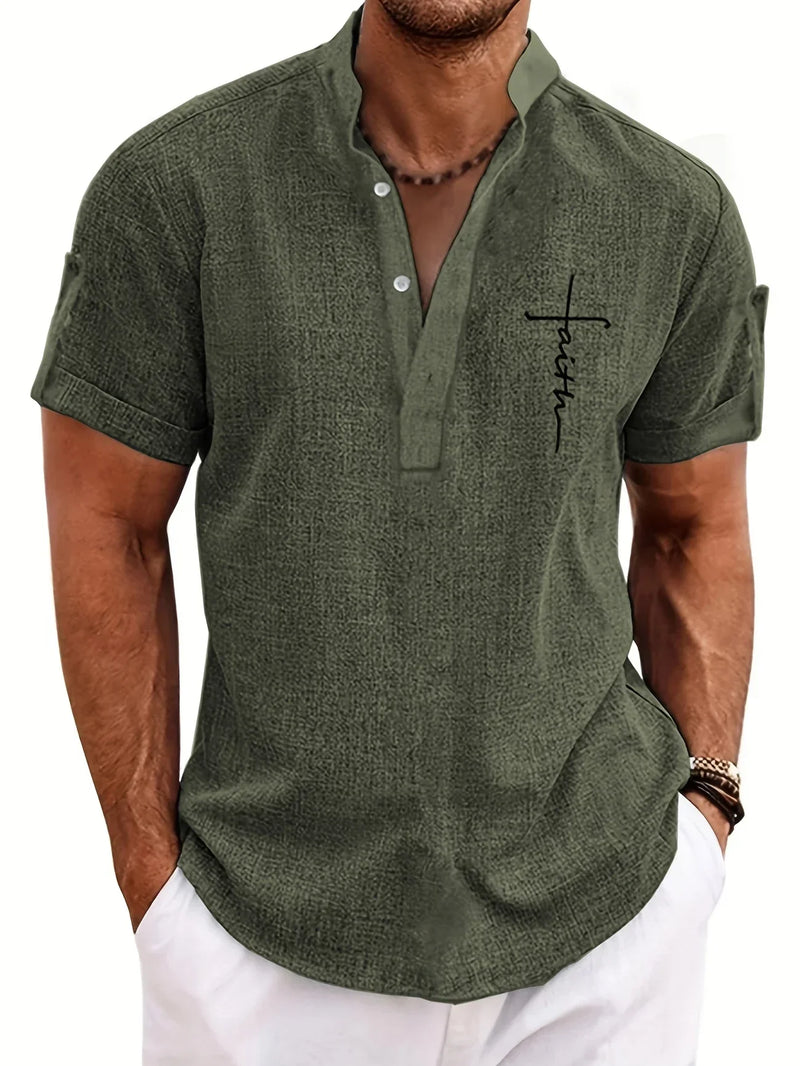 Lacy – Elegant short-sleeved shirt with stand-up collar