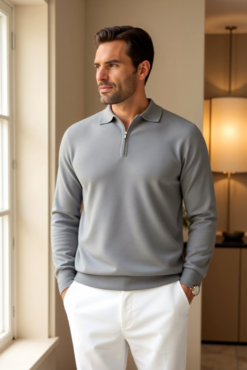 Camiseta polo de manga comprida com zíper Smart Luxury