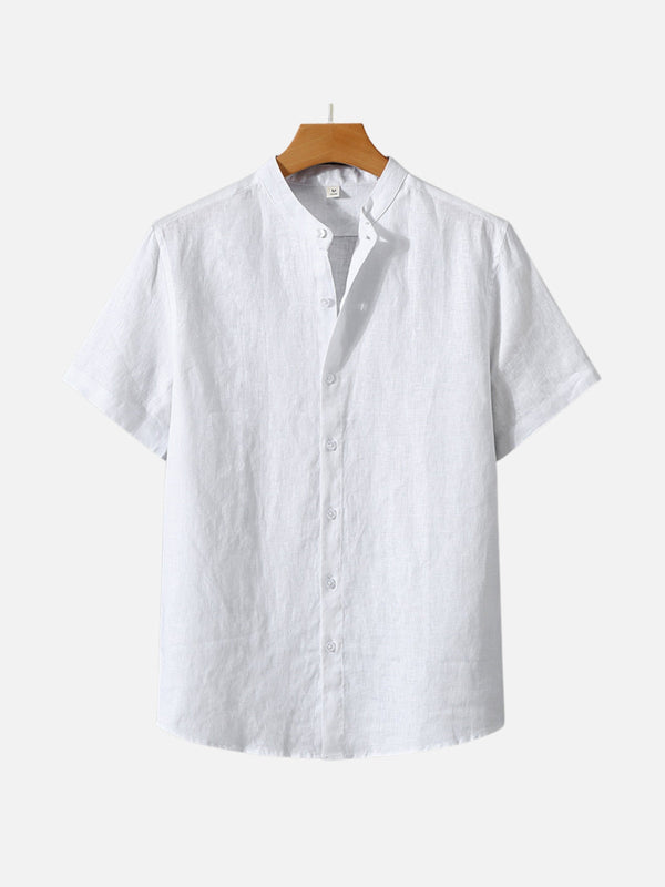 SAUL | LINEN STAND-UP COLLAR SHORT-SLEEVED SHIRT
