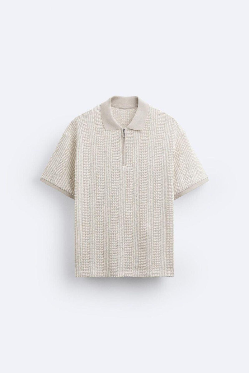 Camiseta polo estruturada exclusiva Old Money com meio zíper