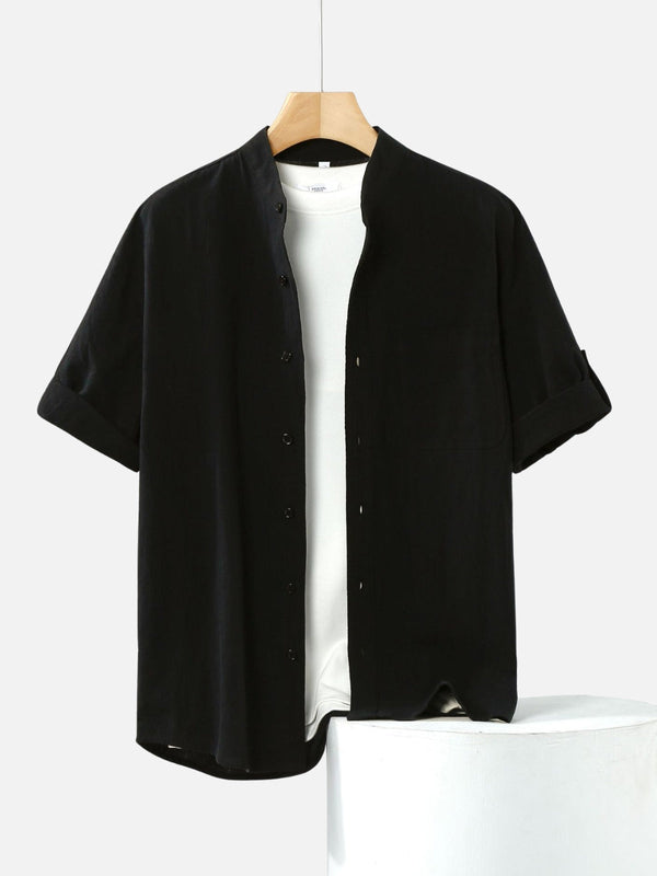 GIAN | COTTON LINEN STAND-UP COLLAR SHIRT