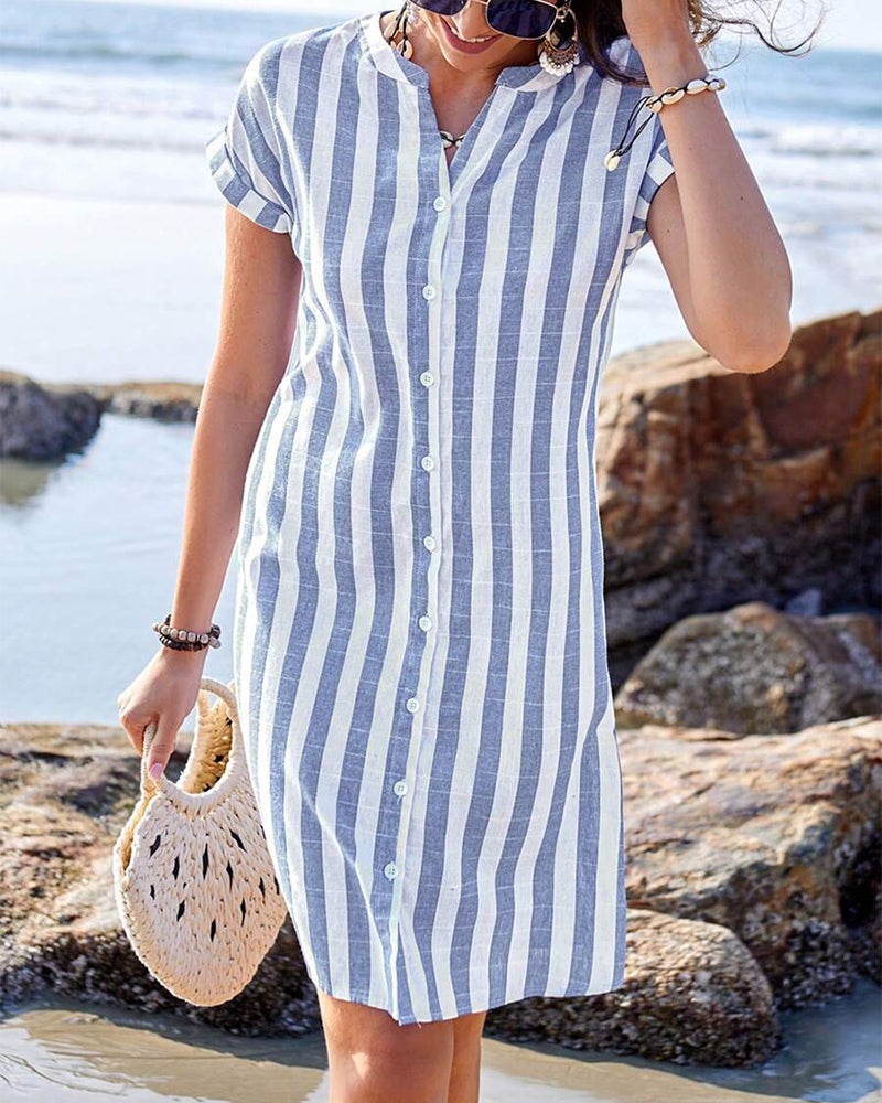 Verônica | Vestido camisa listrado elegante 