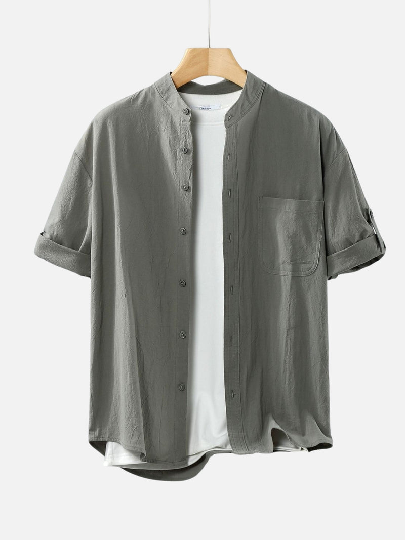 GIAN | COTTON LINEN STAND-UP COLLAR SHIRT