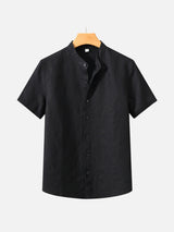 SAUL | LINEN STAND-UP COLLAR SHORT-SLEEVED SHIRT