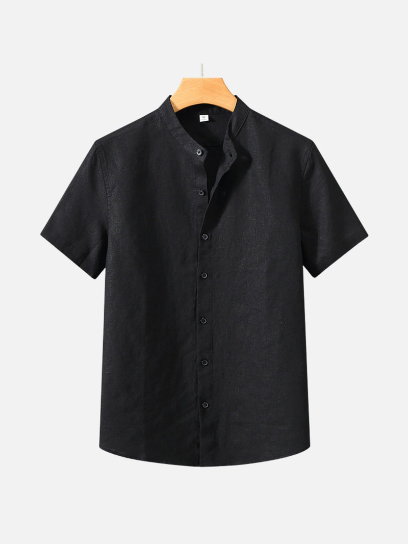 SAUL | LINEN STAND-UP COLLAR SHORT-SLEEVED SHIRT