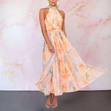 Naomi | Vestido elegante justo com estampa aquarela