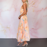 Naomi | Vestido elegante justo com estampa aquarela