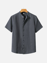 SAUL | LINEN STAND-UP COLLAR SHORT-SLEEVED SHIRT