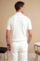 Camiseta polo chique listrada vertical Old Money com botões 