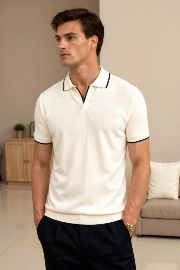Polo elegante de verano sin mangas, ajustado y con contraste de Old Money
