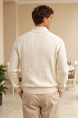 Suéter de golfe de manga comprida com textura de cor sólida retrô masculino Old Money