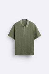 Camiseta polo estruturada exclusiva Old Money com meio zíper