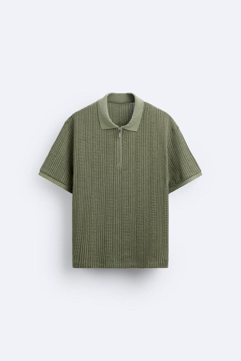 Camiseta polo estruturada exclusiva Old Money com meio zíper