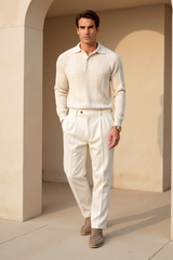 Suéter de golfe de manga comprida com textura de cor sólida retrô masculino Old Money