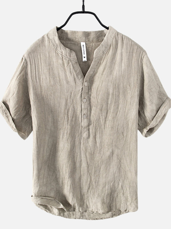 WES | LINEN V-NECK SHORT-SLEEVED SHIRT
