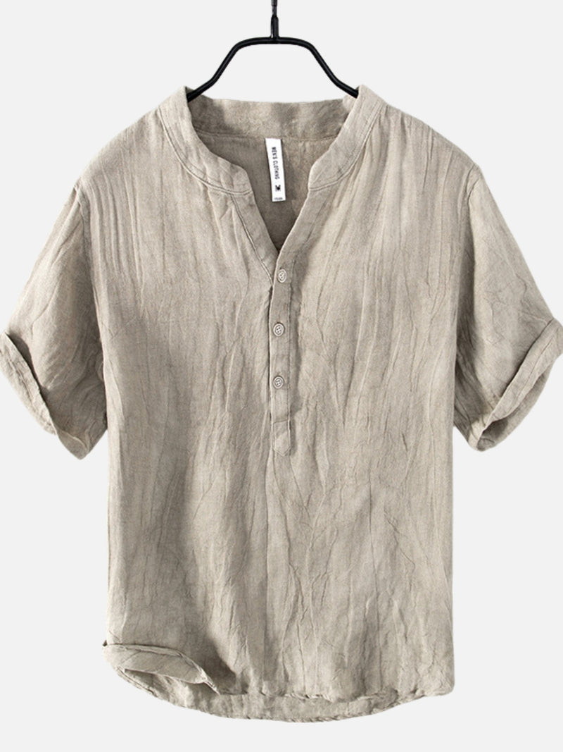 WES | LINEN V-NECK SHORT-SLEEVED SHIRT