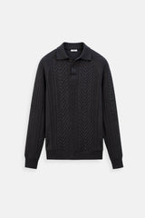 Suéter de golfe de manga comprida com textura de cor sólida retrô masculino Old Money