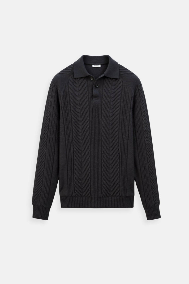 Suéter de golfe de manga comprida com textura de cor sólida retrô masculino Old Money