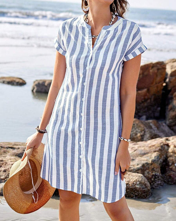 Verônica | Vestido camisa listrado elegante 