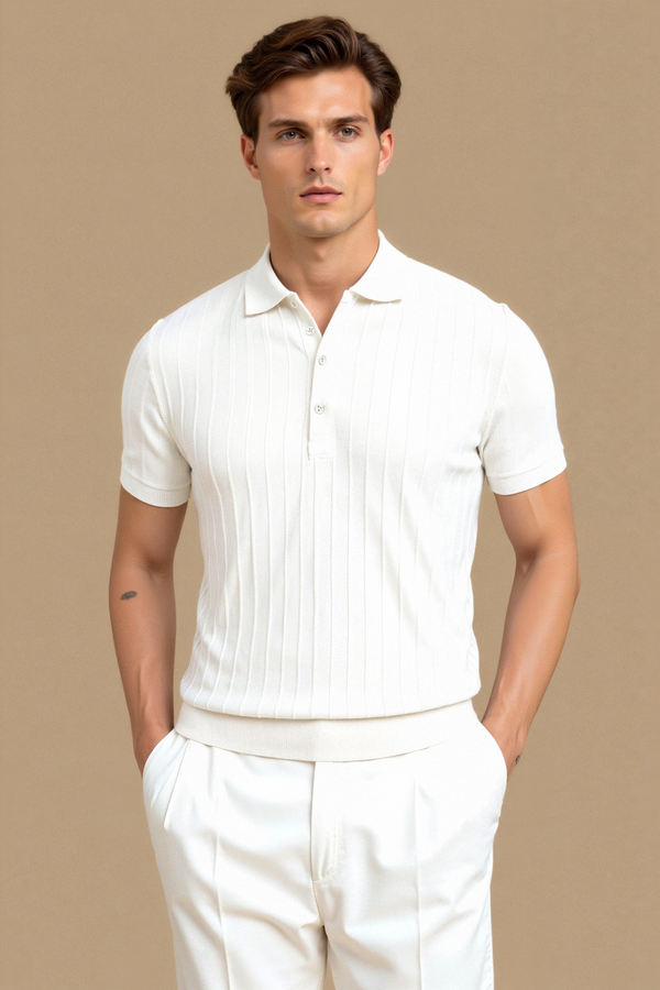 Camiseta polo elegante con botones y rayas verticales Old Money 