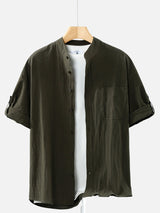 GIAN | COTTON LINEN STAND-UP COLLAR SHIRT