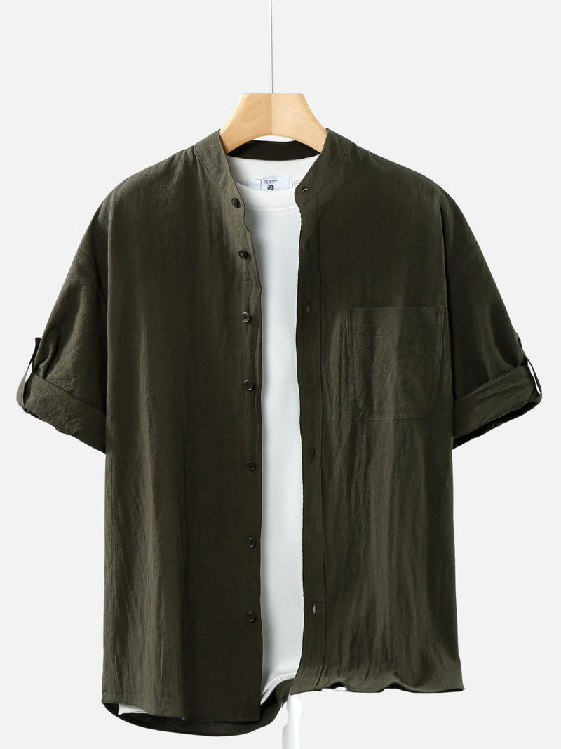 GIAN | COTTON LINEN STAND-UP COLLAR SHIRT