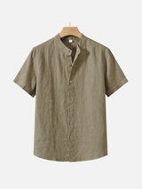 SAUL | LINEN STAND-UP COLLAR SHORT-SLEEVED SHIRT
