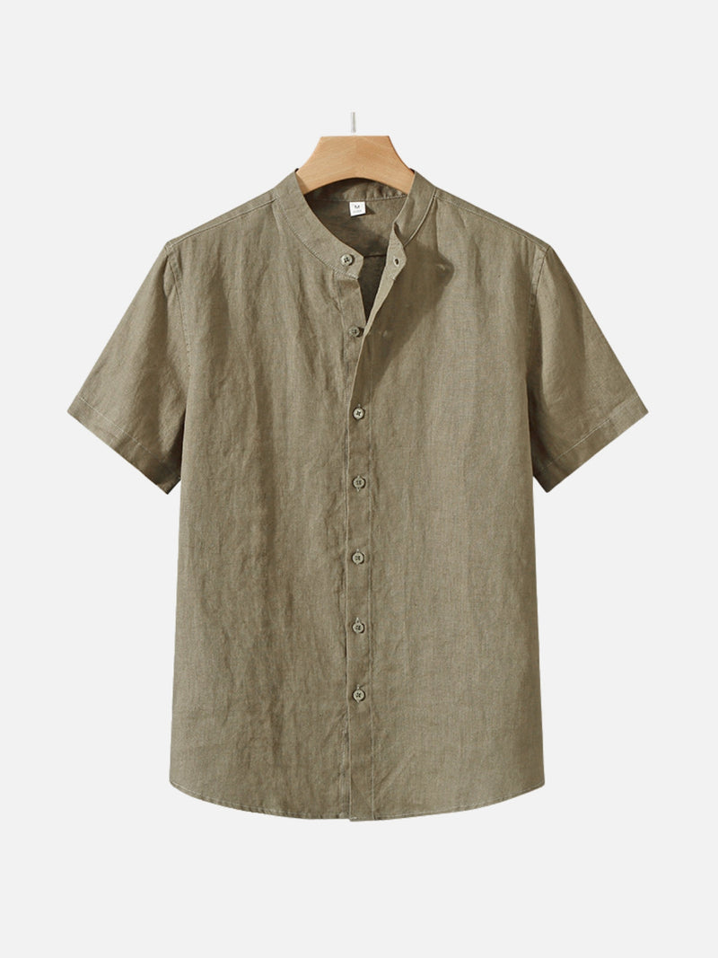 SAUL | LINEN STAND-UP COLLAR SHORT-SLEEVED SHIRT