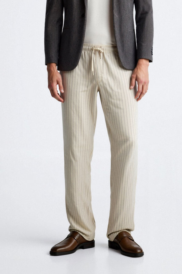Pantalones de lino transpirables con cordón ajustable Old Money 