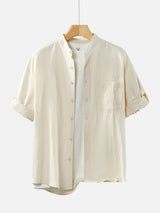 GIAN | COTTON LINEN STAND-UP COLLAR SHIRT