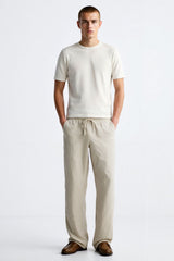 Pantalones de lino transpirables con cordón ajustable Old Money 
