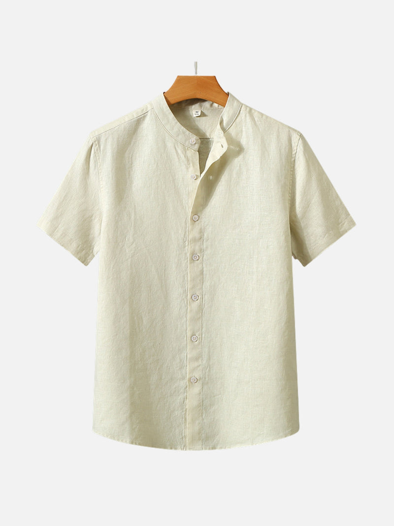 SAUL | LINEN STAND-UP COLLAR SHORT-SLEEVED SHIRT