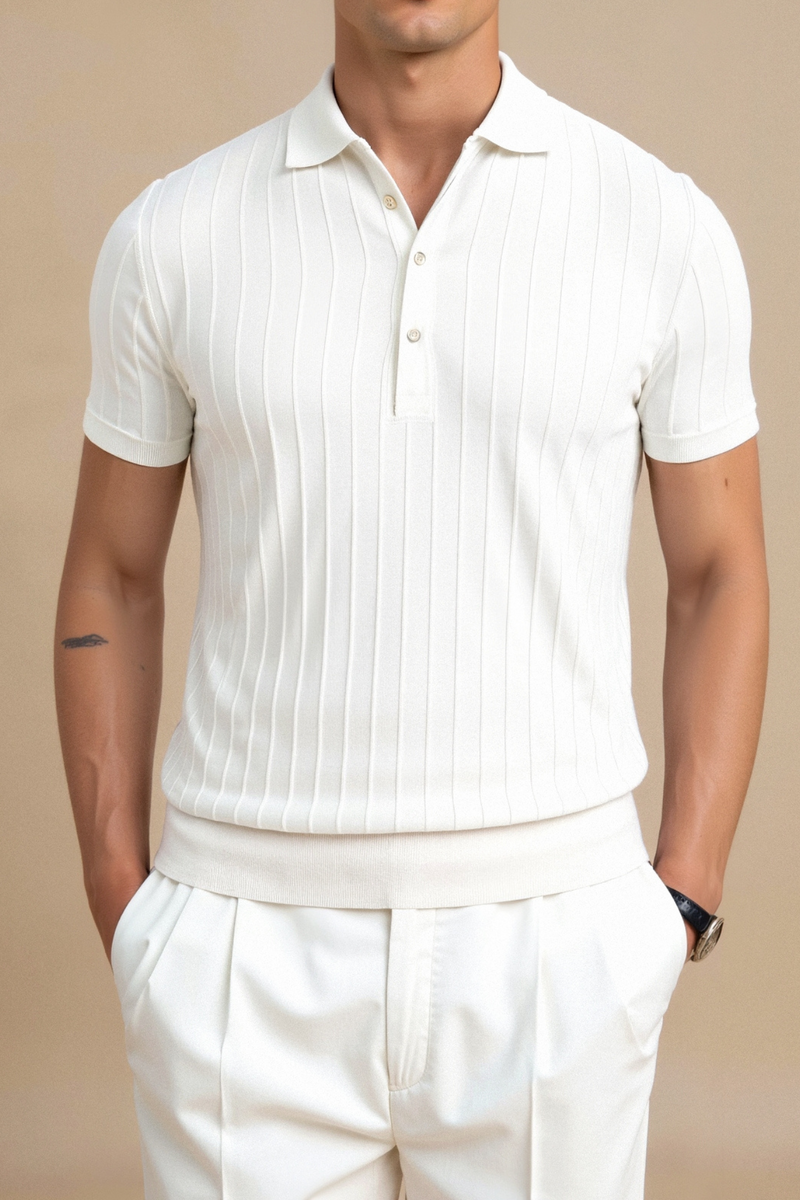 Camiseta polo chique listrada vertical Old Money com botões 