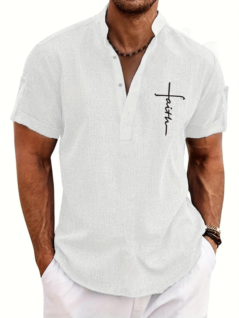 Lacy – Elegant short-sleeved shirt with stand-up collar