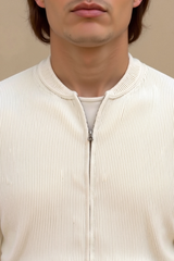Cardigan luxuoso de malha sólida com gola redonda