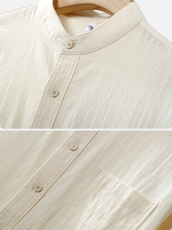 GIAN | COTTON LINEN STAND-UP COLLAR SHIRT