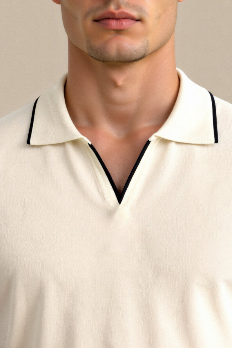Camiseta polo sem mangas de verão com corte slim e contraste Old Money