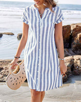 Verônica | Vestido camisa listrado elegante 