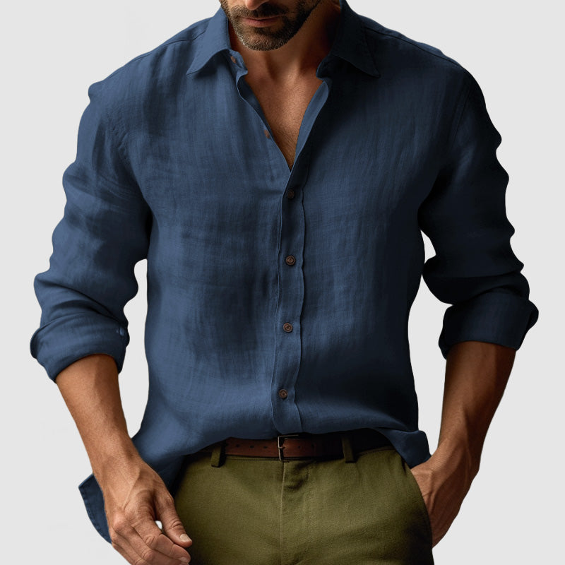Men's Vintage Linen Shirt with Long Sleeves