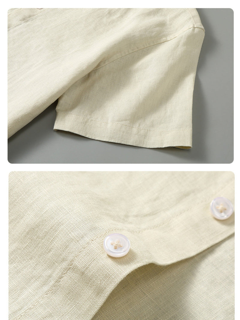 SAUL | LINEN STAND-UP COLLAR SHORT-SLEEVED SHIRT