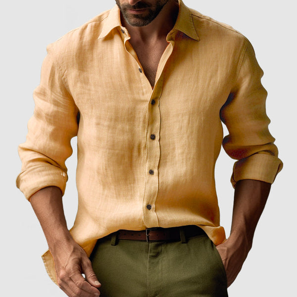 Men's Vintage Linen Shirt with Long Sleeves