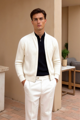 Cardigan luxuoso de malha sólida com gola redonda