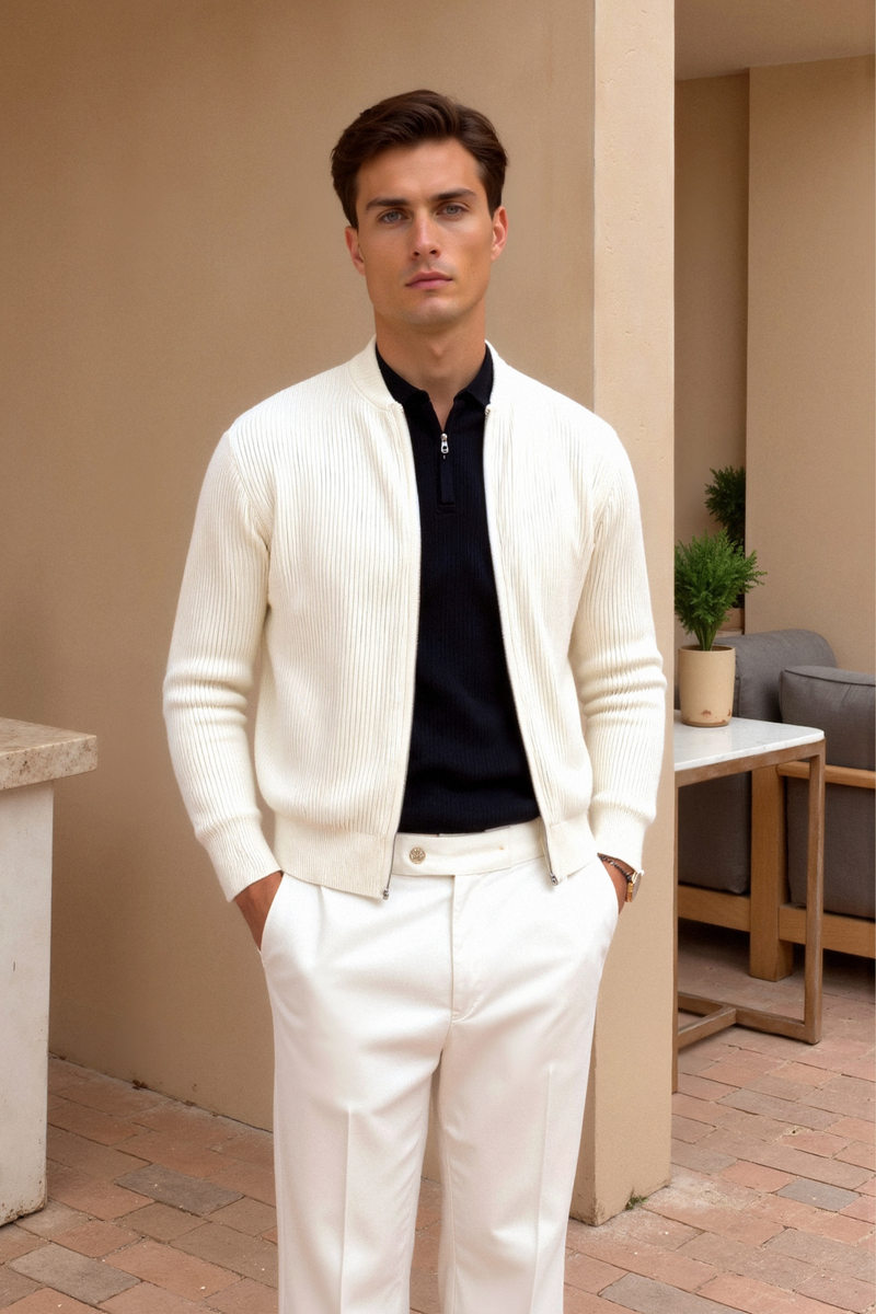 Cardigan luxuoso de malha sólida com gola redonda