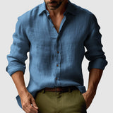 Men's Vintage Linen Shirt with Long Sleeves