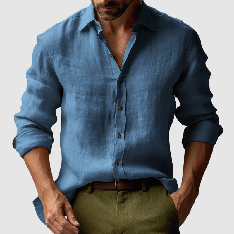 Men's Vintage Linen Shirt with Long Sleeves