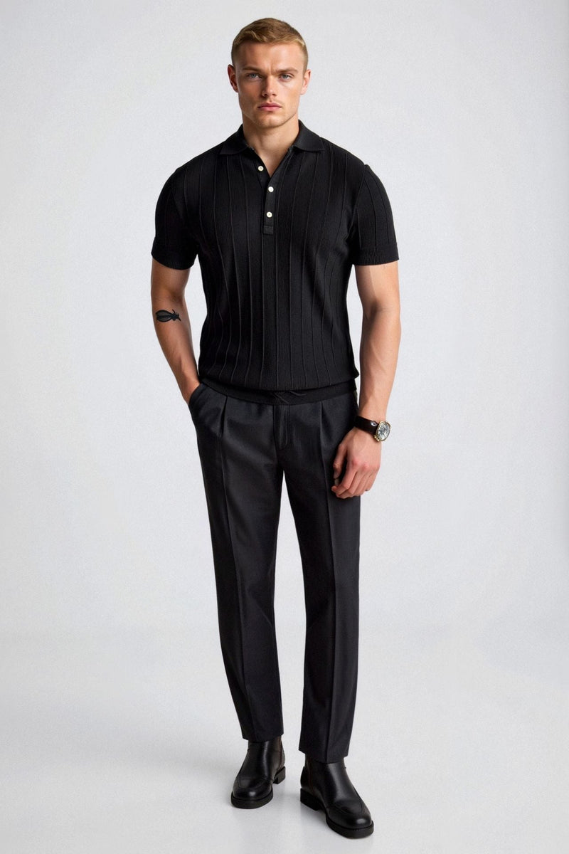 Camiseta polo chique listrada vertical Old Money com botões 