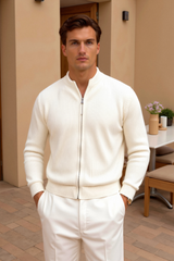 Cardigan luxuoso de malha sólida com gola redonda