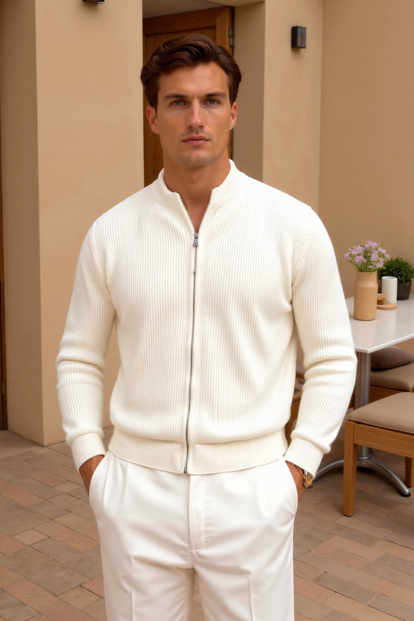 Cardigan luxuoso de malha sólida com gola redonda